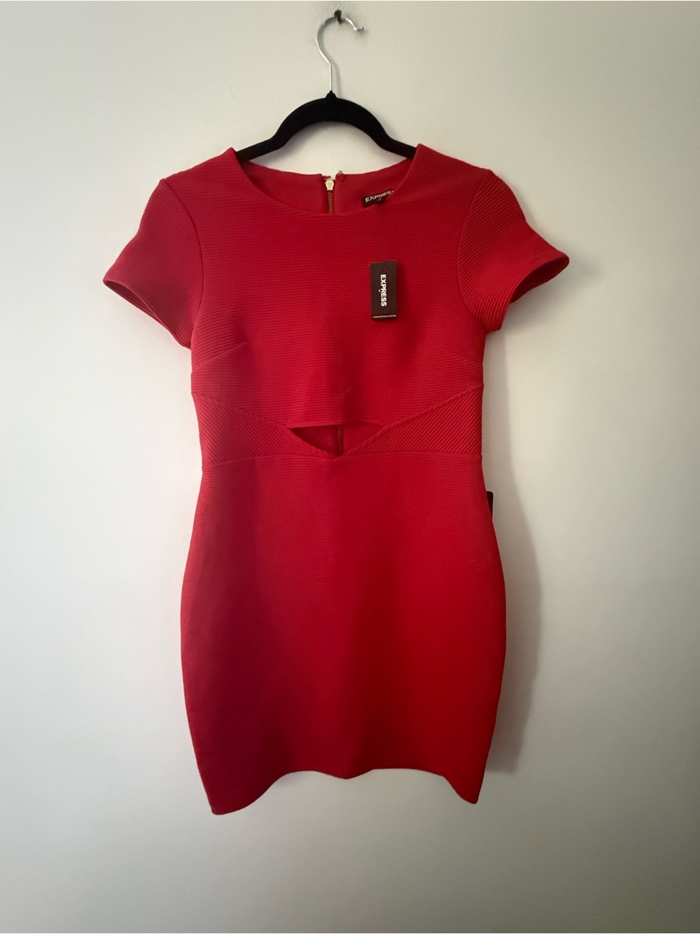 Express Red Short-Sleeve Cutout Sheath Dress